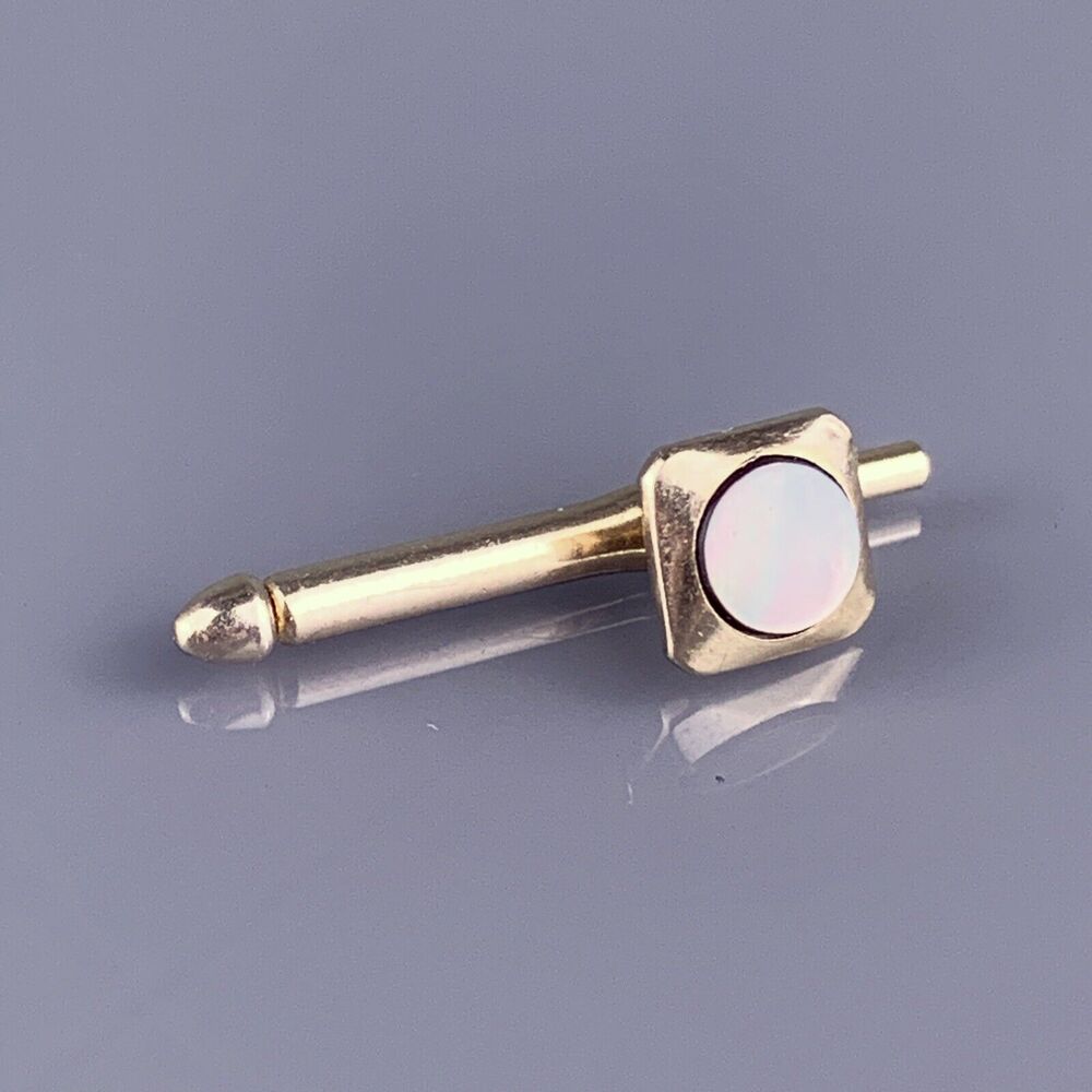 Single Black MOP Pearl Gold Tone Tuxedo Shirt Stud Swank Square Vintage